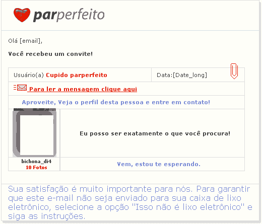 Falsa mensagem do Par Perfeito