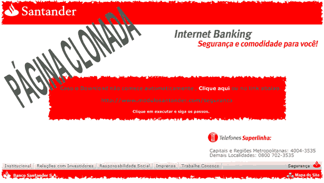 Falsa página do Banco Santander Banespa