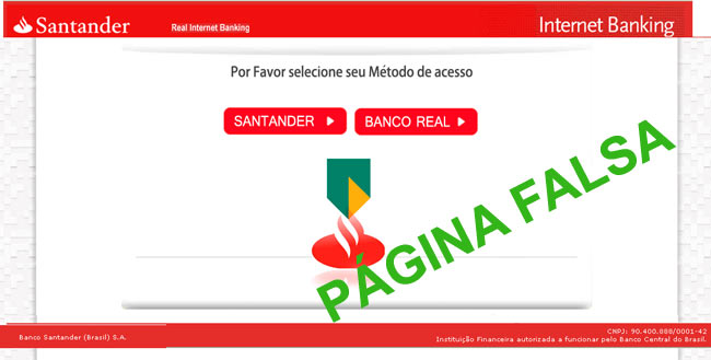 Falsa página do Banco Santander