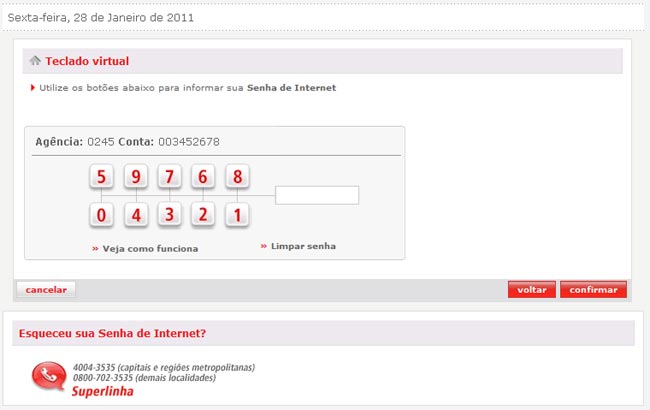 Falsa página do Banco Santander