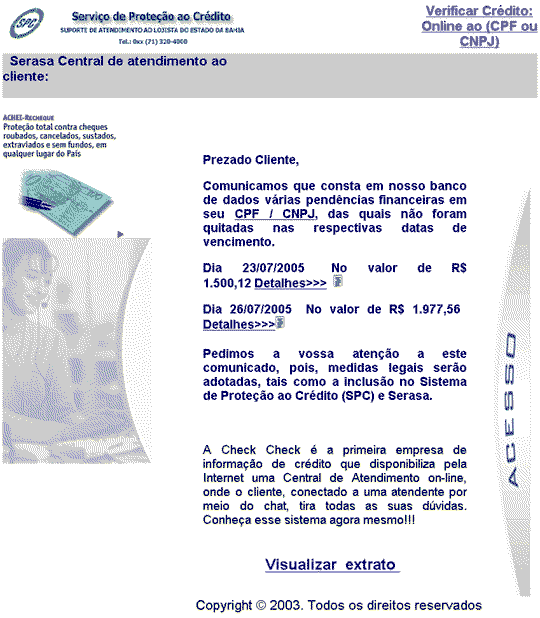 Falso aviso da Serasa instala trojan