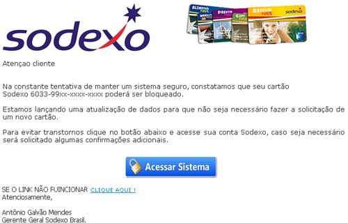 Comunicado da Sodexo sobre bloqueio