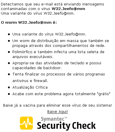 Falso alerta da Symantec