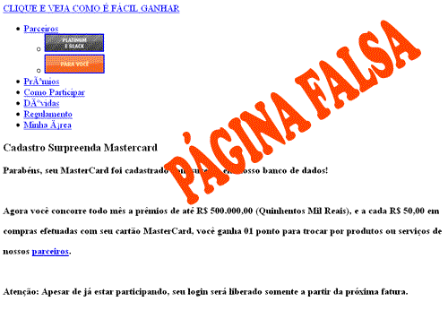 Falsas páginas da TAM