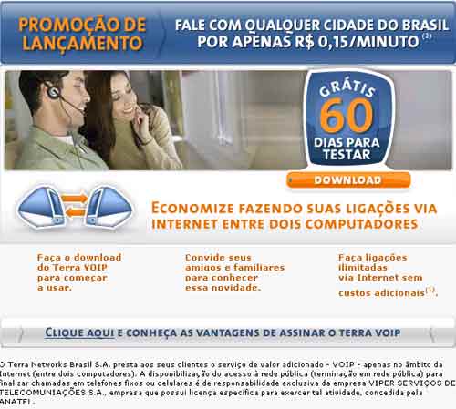 Falsa mensagem Voip Terra