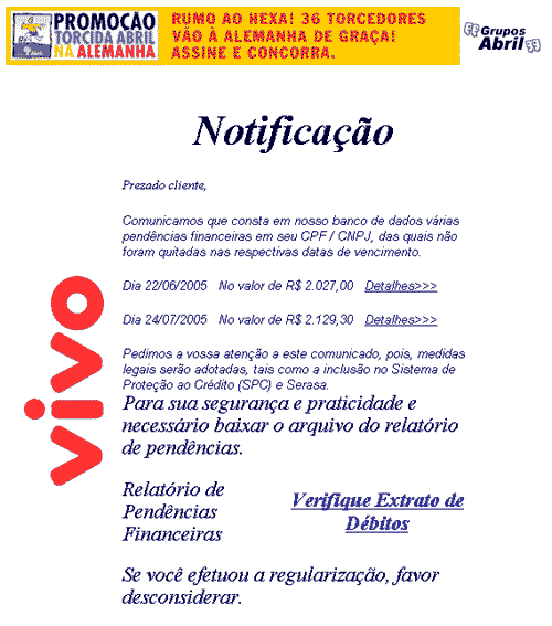 Falsa mensagem da Vivo instala trojan