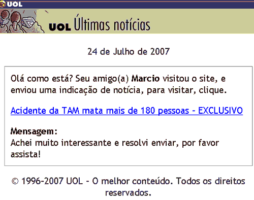 Acidente da TAM serve de isca para vigaristas.