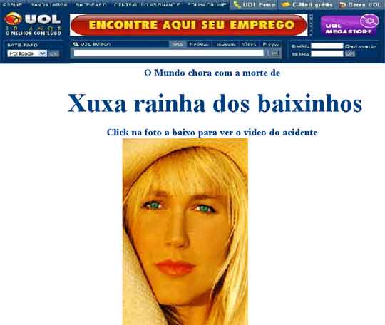 Falso anúncio da morte da apresentadora Xuxa