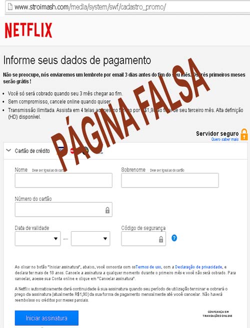 Falso e-mail é usado para roubar dados de clientes do Netflix