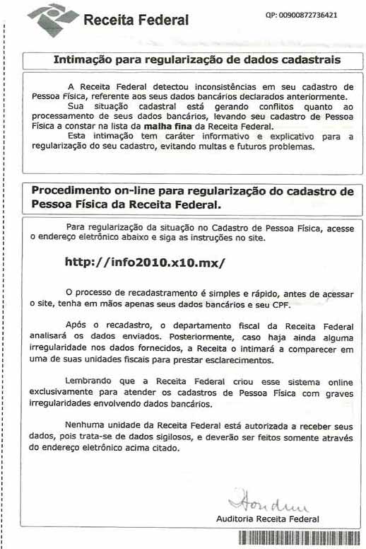 Intimação da Receita Federal para regularização de dados 